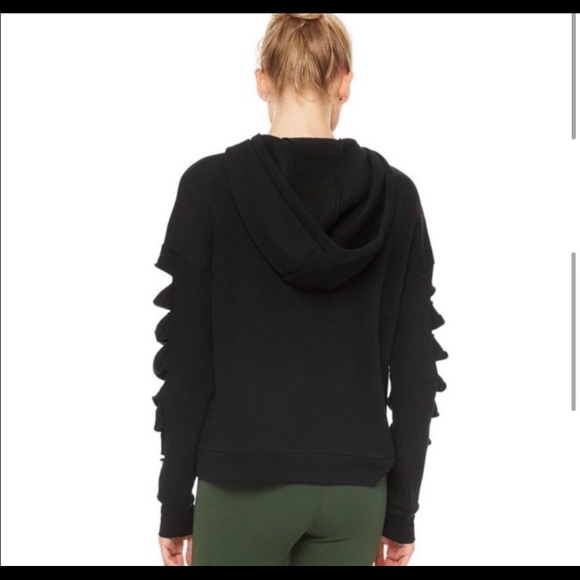 ALO Yoga Slay Slashed Black Long Sleeve Hoodie - Picture 4 of 4